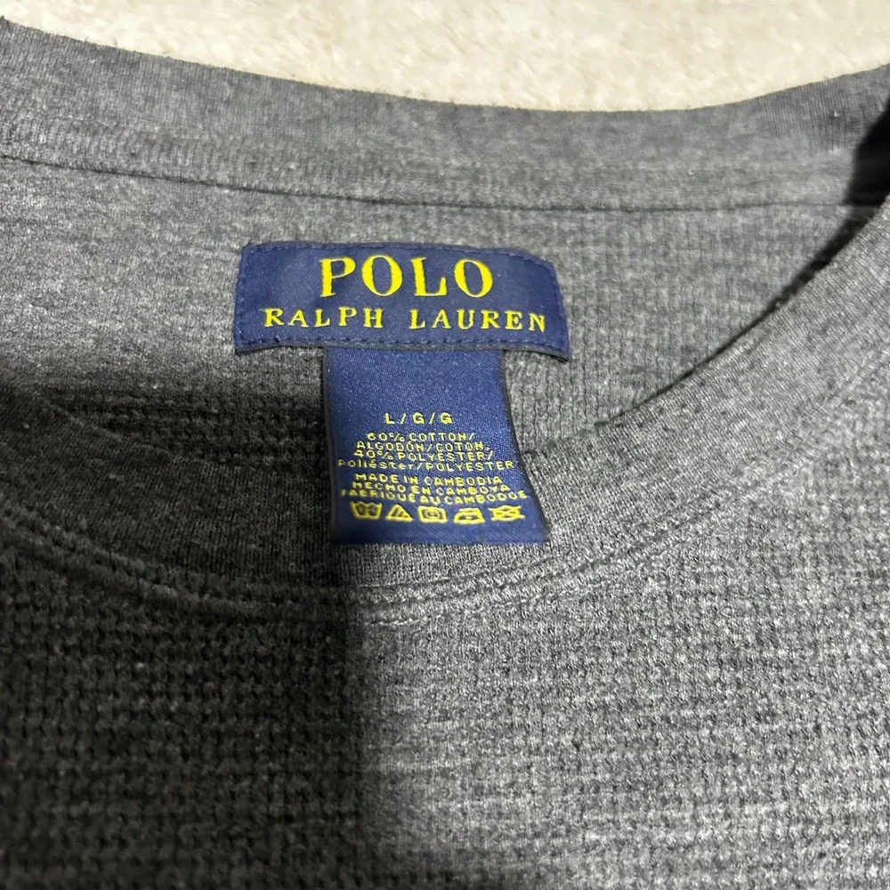 Polo Ralph Lauren Waffle Knit Thermal Mens Large Grey Long Sleeve Pony Logo